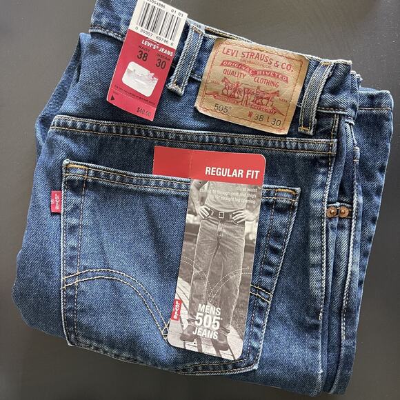 VTG Levis 505 Jean Mens 38x30 Medium Wash Regular Fit Straight Deadstock Y2K NEW - Picture 1 of 16